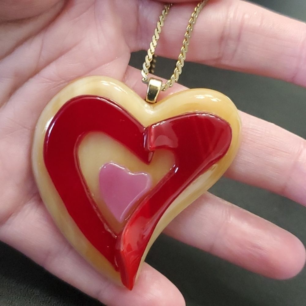 Large heart pendant necklace 34"